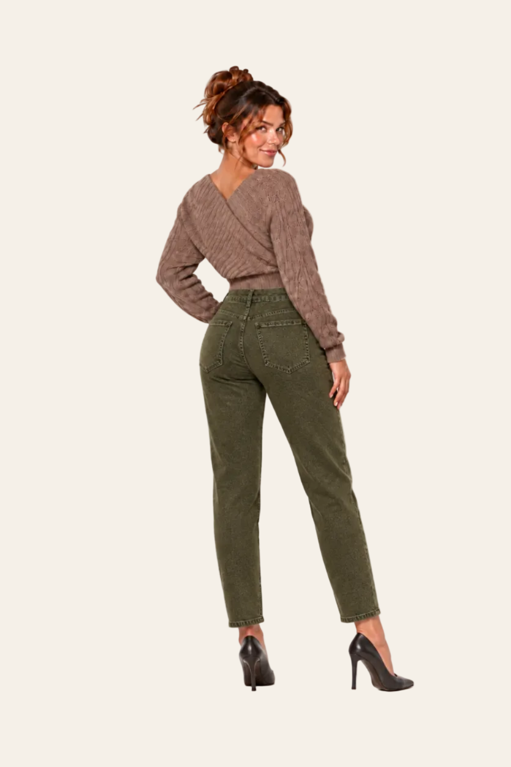 Slim fit damesjeans in donkergroen