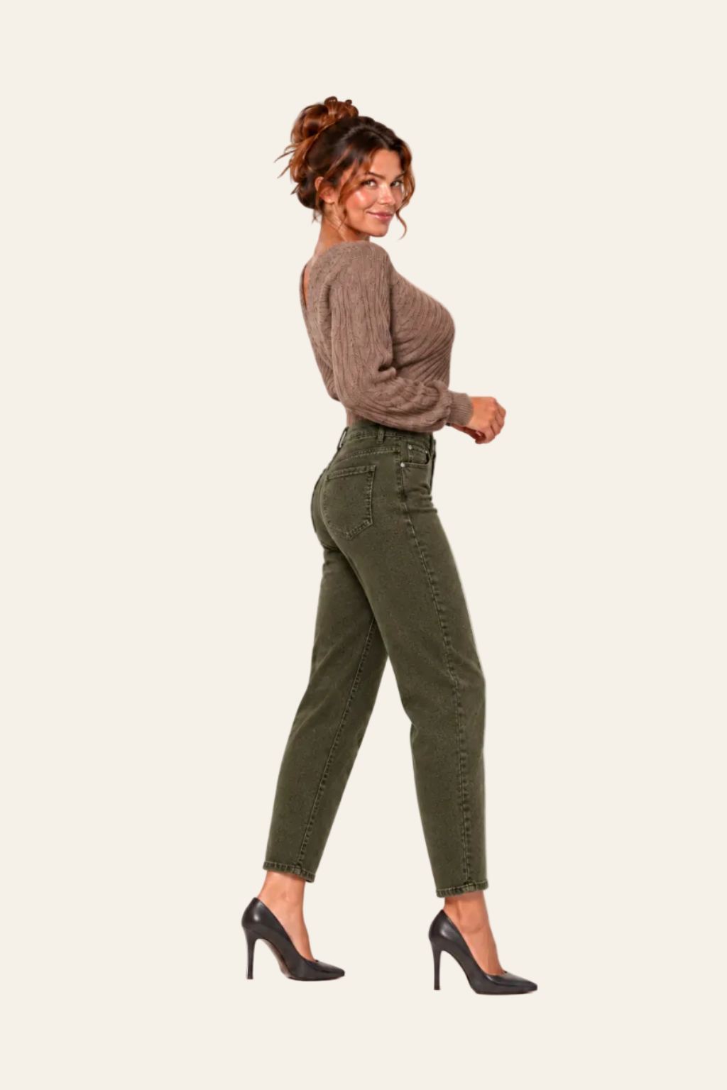 Slim fit damesjeans in donkergroen