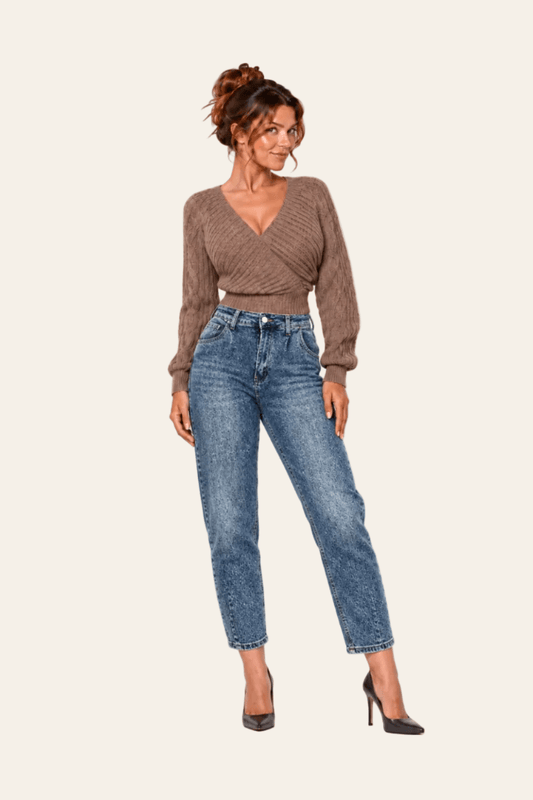 Vooraanzicht van marineblauwe LMB Boutique slim fit damesjeans met hoge taille.