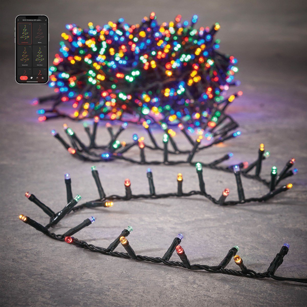 Slimme kerstboomverlichting 20 m met 1000 multikleur LED lampjes aan als  detailfoto