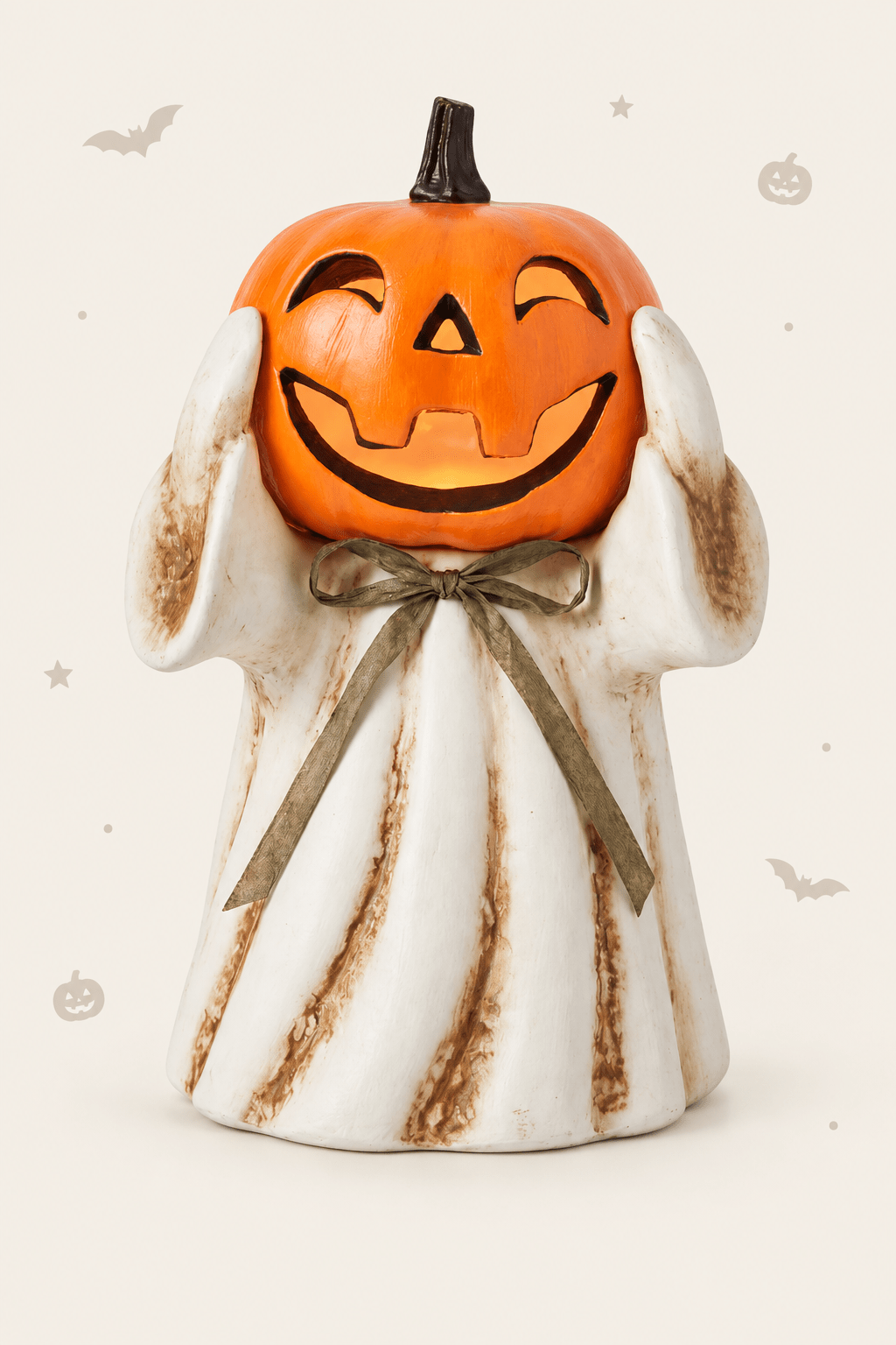 Spookje met pompoenhoofd en strikje voor halloween