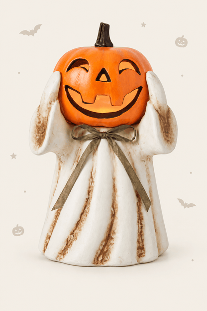 Spookje met pompoenhoofd en strikje voor halloween
