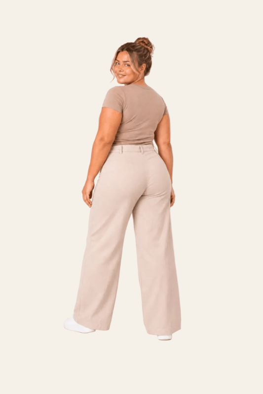 Stylish women's trousers with a high waist, wide legs, and side pockets