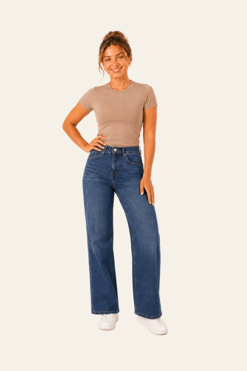 Stijlvolle damesjeans met hoge taille en wijde pijpen