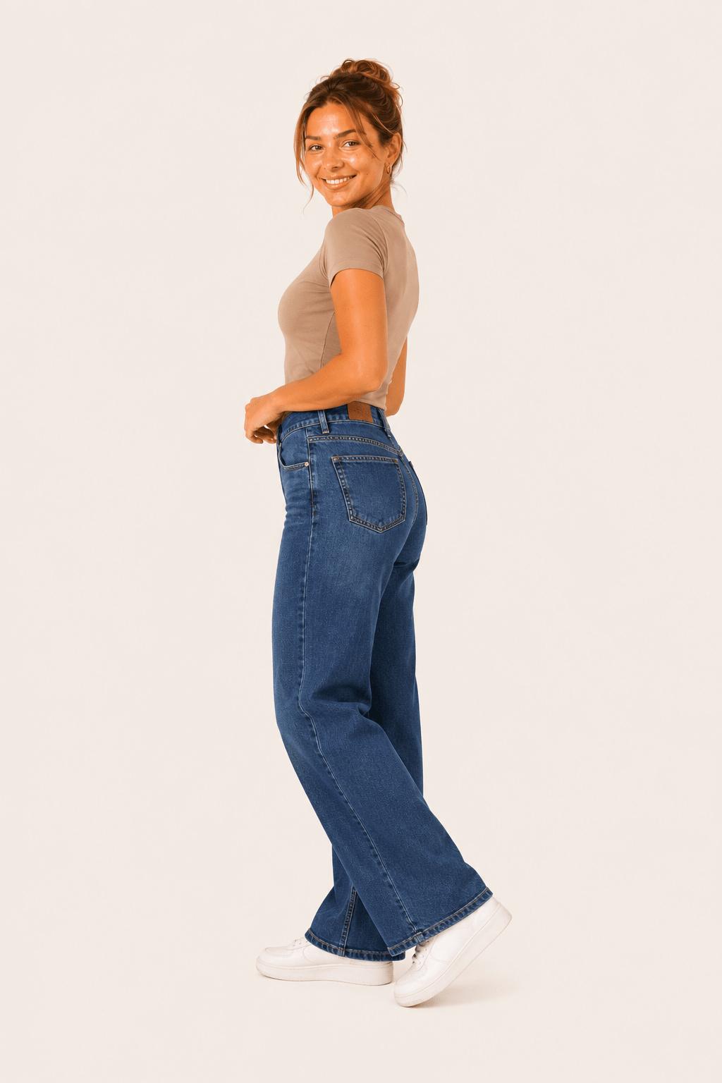 Stijlvolle damesjeans met hoge taille en wijde pijpen
