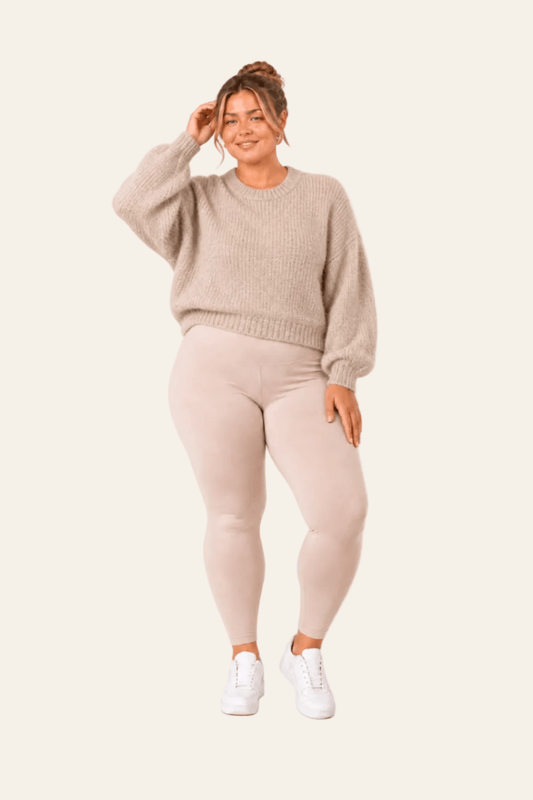 Stylish women's sweater with a round neck and subtle puff sleeves