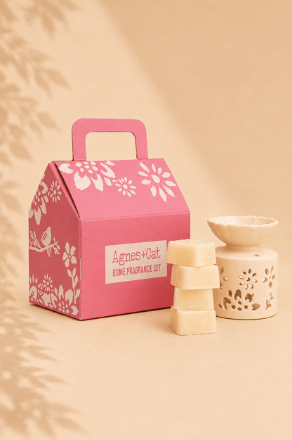 Thee en rozen geurgeschenkset met wasmelts en oliebrander
