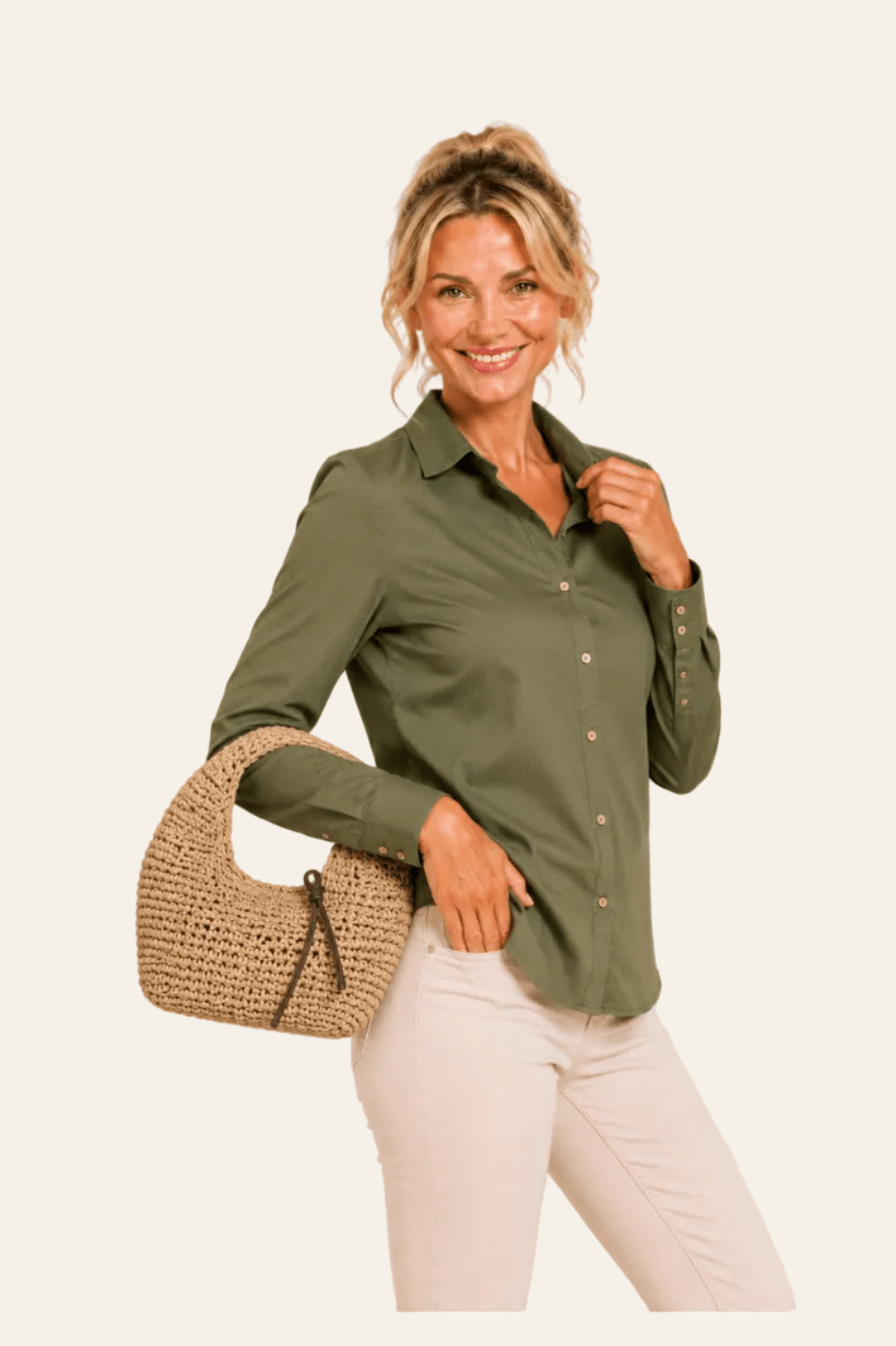 Trendy beige en zwarte handtas met gevlochten structuur