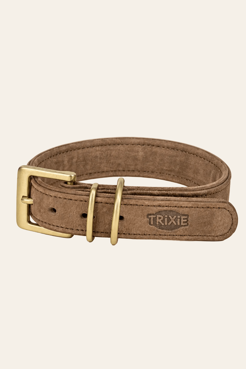 Trixie Pure hondenhalsband bruin van nubuckleer maat XS–S 27–34 × 2,5 cm met metalen gesp, dubbele lussen en gevoerde binnenzijde.