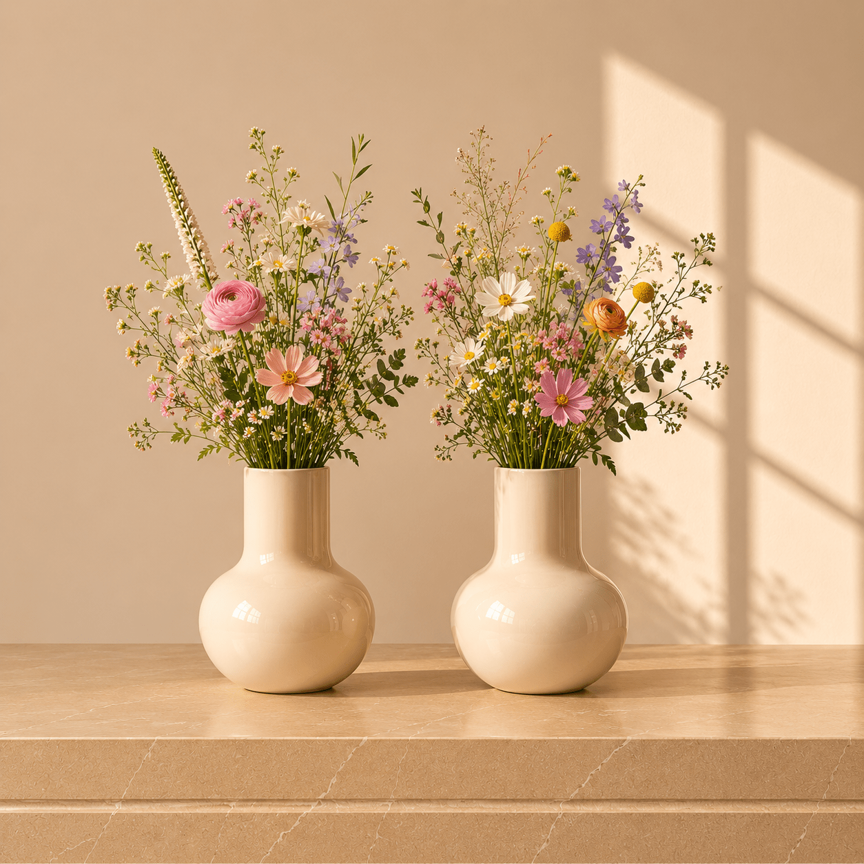 Set van twee Seim vazen in glanzend ivoorbeige glas van Vase The World