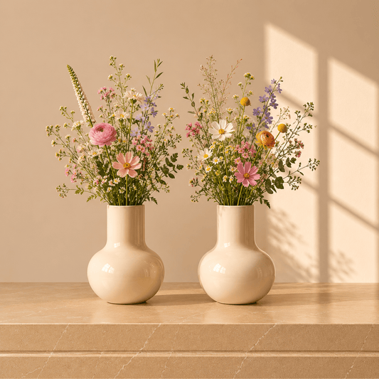 Set van twee Seim vazen in glanzend ivoorbeige glas van Vase The World