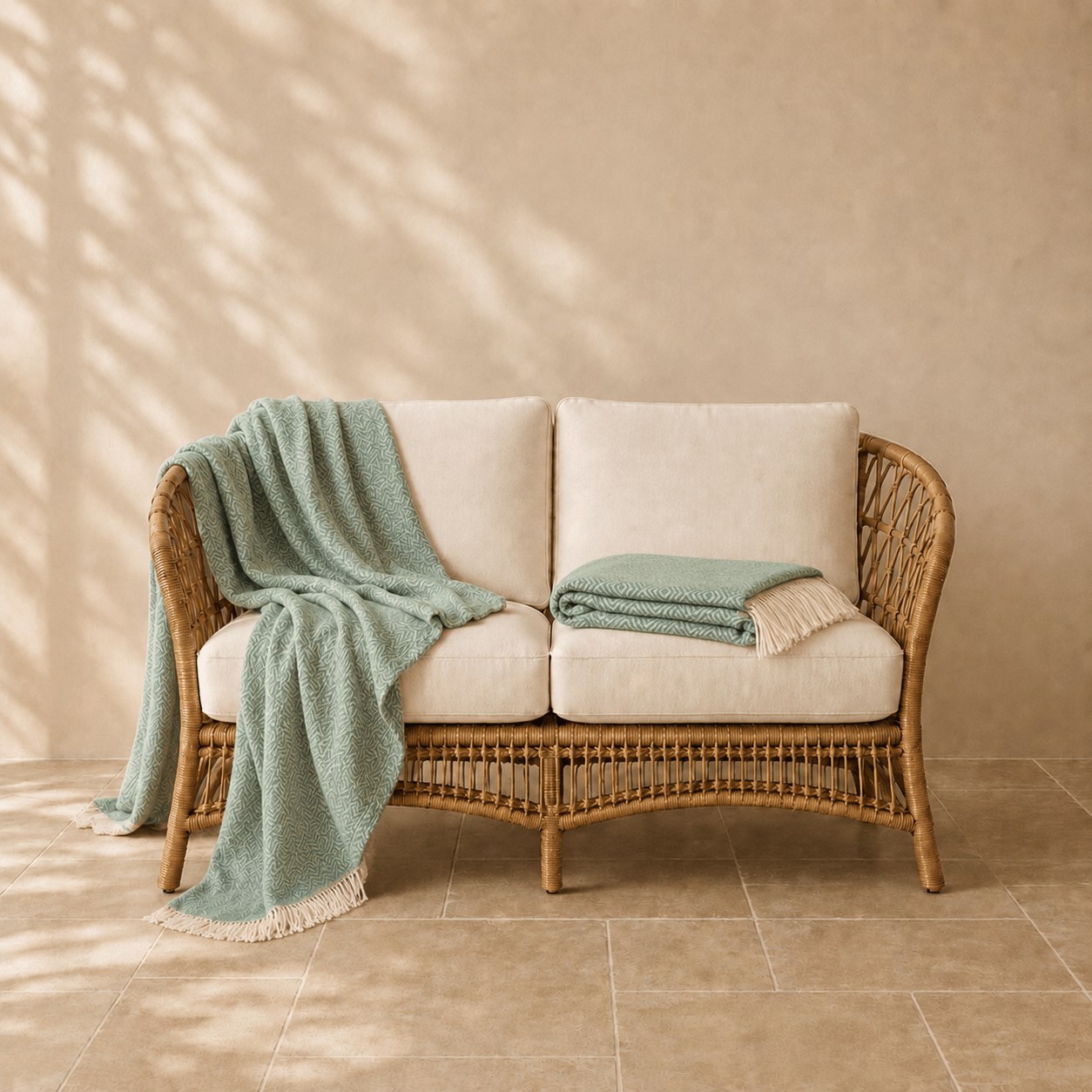 Venezia wollen plaid in groenkleur 140 × 200 cm, met aandacht voor materiaal, structuur en proportie.
