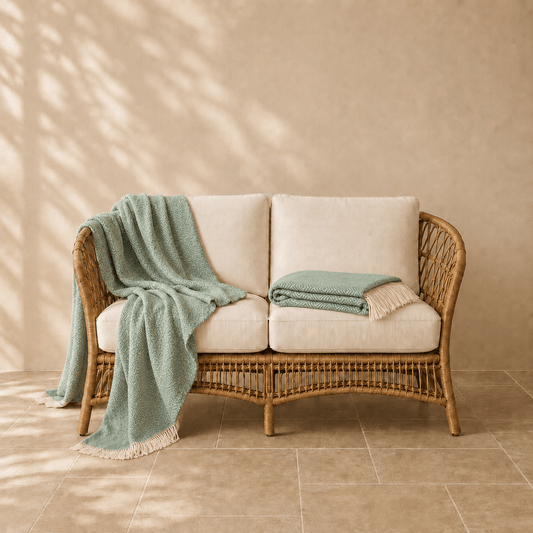Venezia wollen plaid in groenkleur 140 × 200 cm, met aandacht voor materiaal, structuur en proportie.