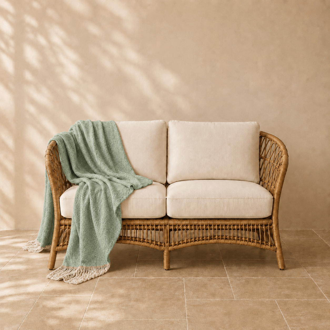 Venezia wollen plaid in groenkleur 140 × 200 cm, in een verzorgde woonsetting met zichtbare textuur en vorm.