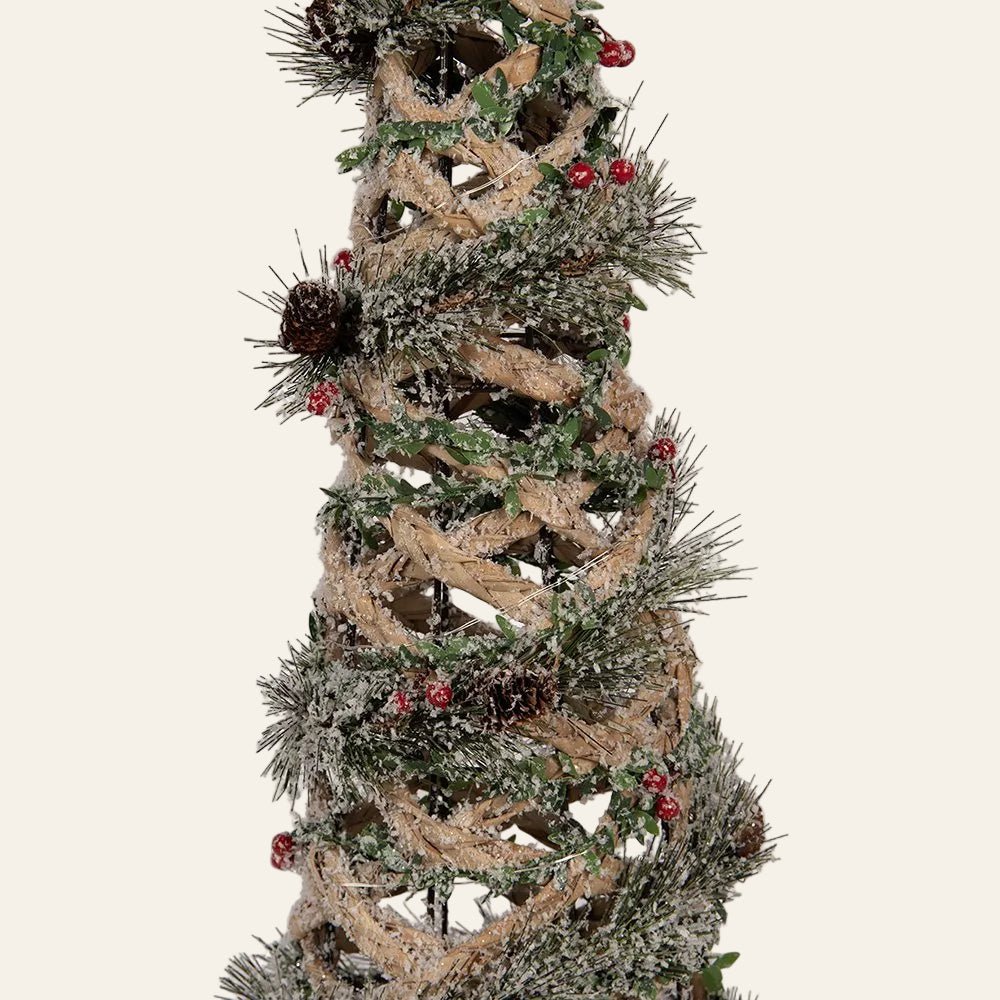 Verlichte rotan kerstboom 99 cm groen met LED verlichting detailfoto