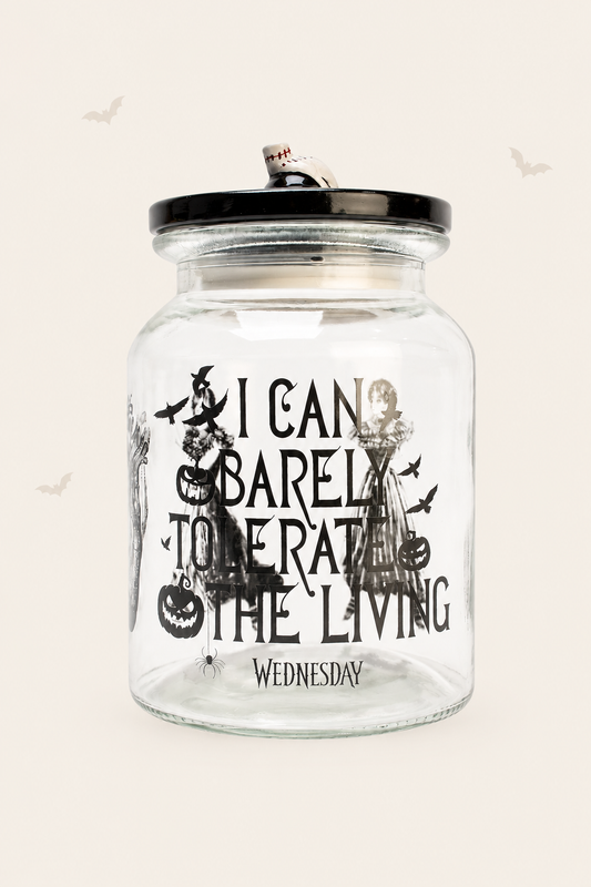 Voorraadspot wednesday addams in glas met deksel