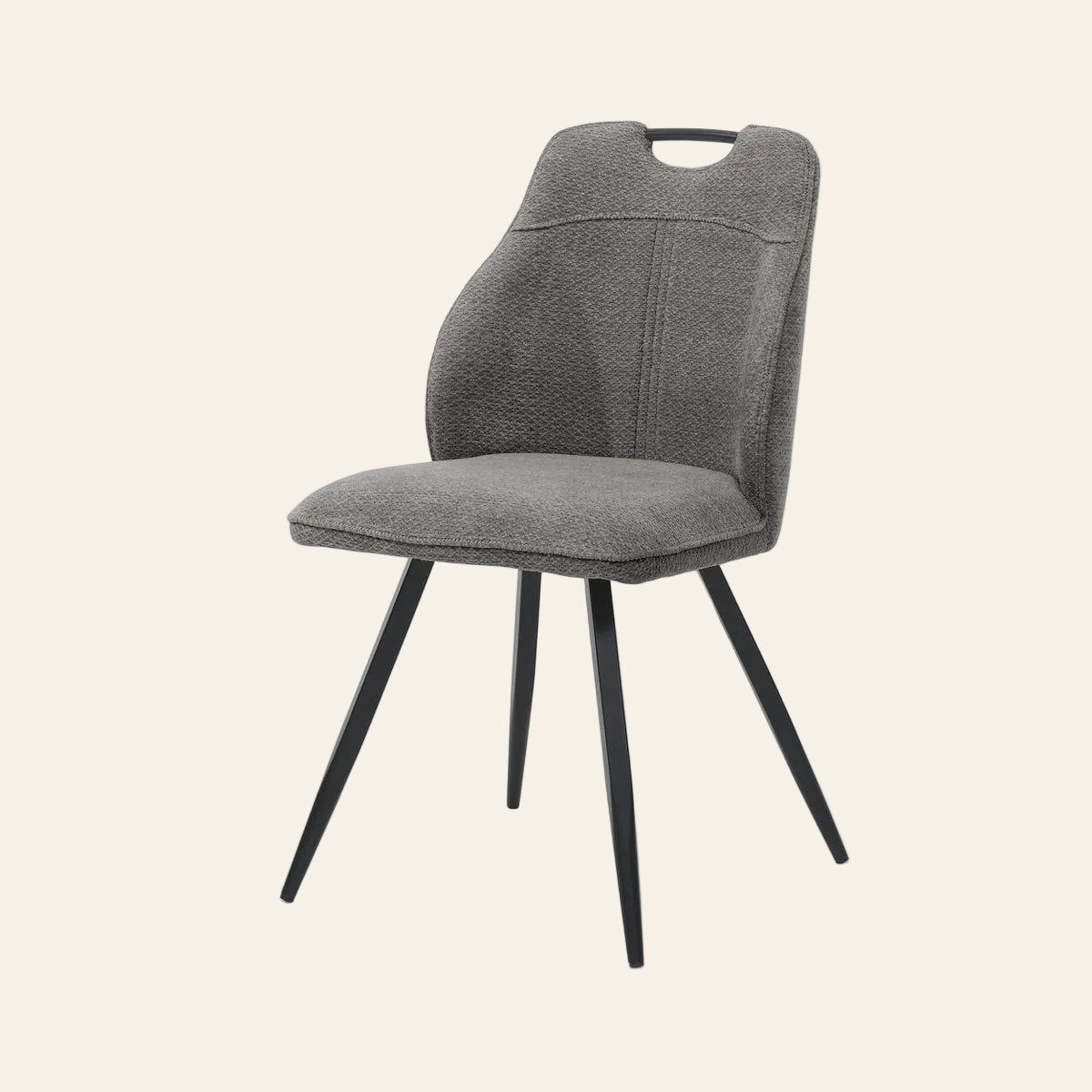 Adele eetkamerstoel in antracietkleur, vooraanzicht met ergonomisch gevormde zitting voor optimaal zitcomfort.