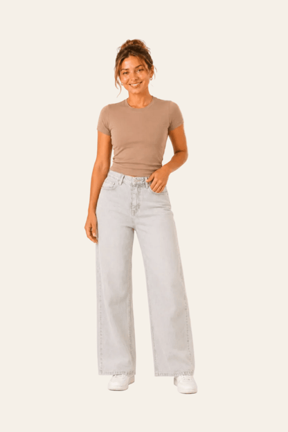 Wide leg damesjeans met hoge taille en rechte zakken