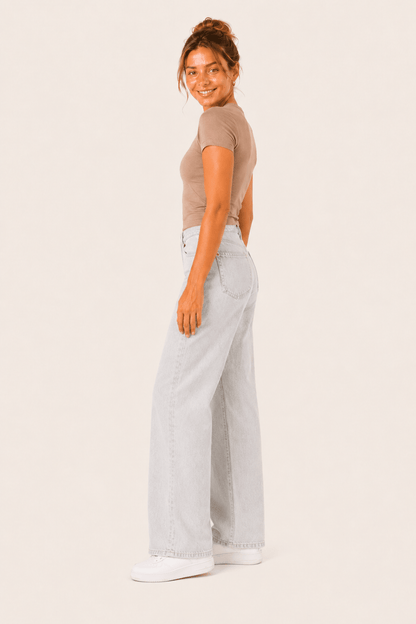 Wide leg damesjeans met hoge taille en rechte zakken