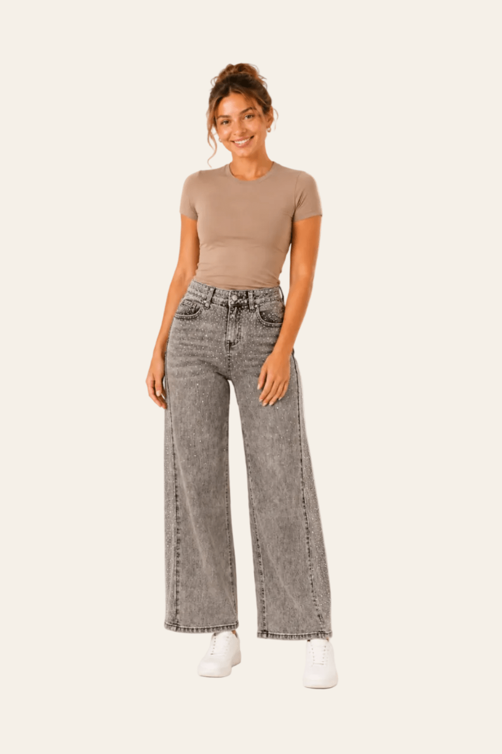 Wijde damesjeans met strassdetails