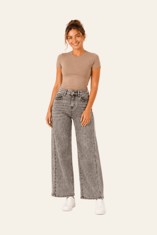 Women's wide-leg jeans with rhinestone details
