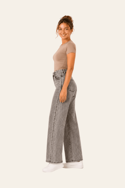 Wijde damesjeans met strassdetails
