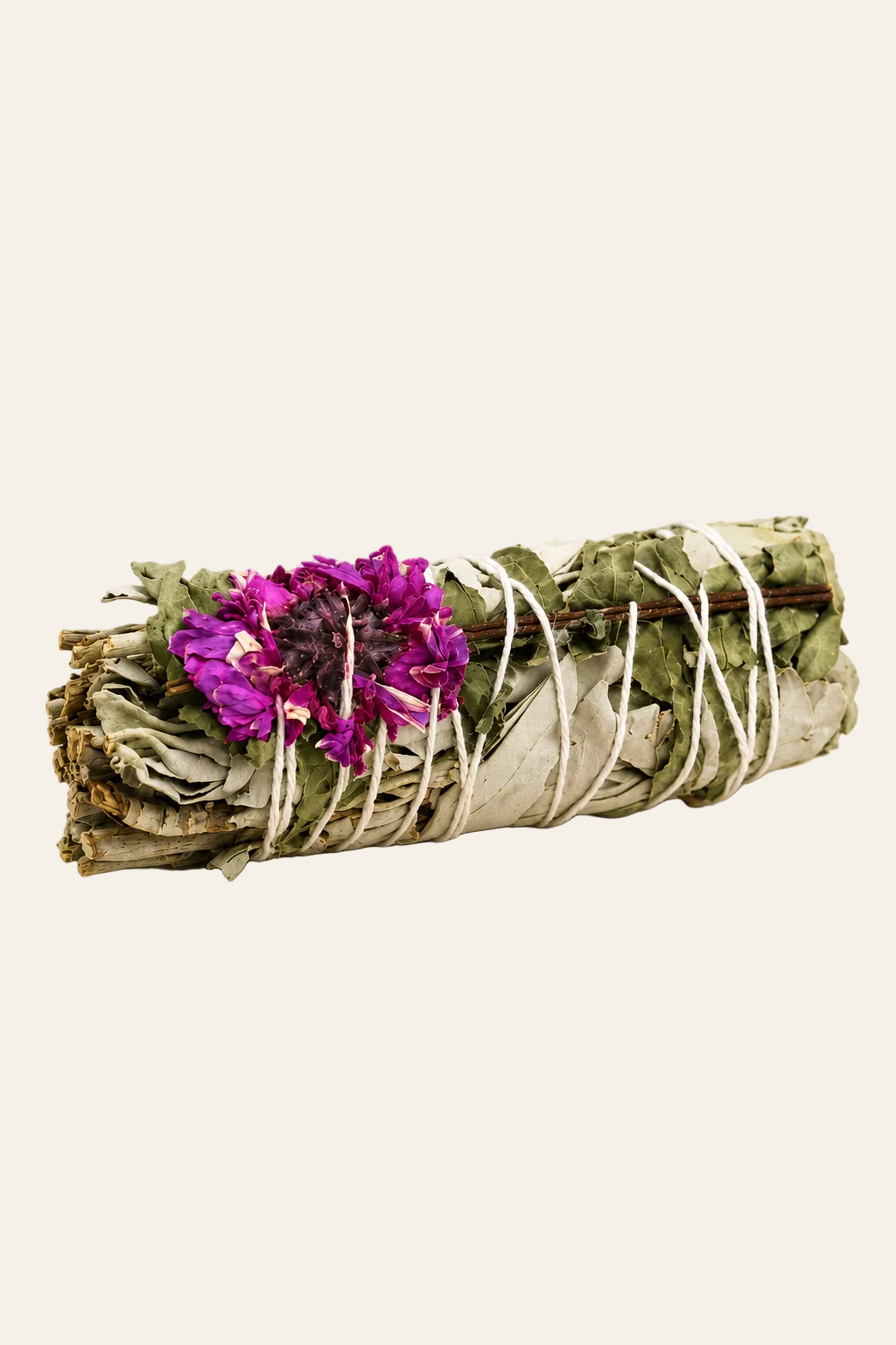 Witte salie smudge stick met dahlia - 10 cm