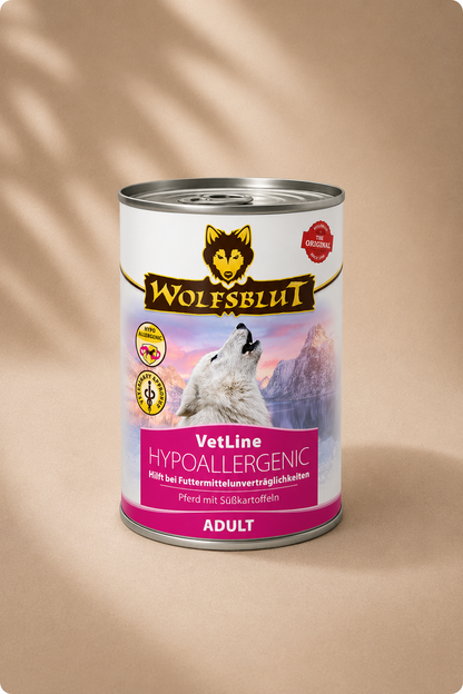 Wolfsblut vetline hypoallergeen adult paard met zoete aardappel 6x395g