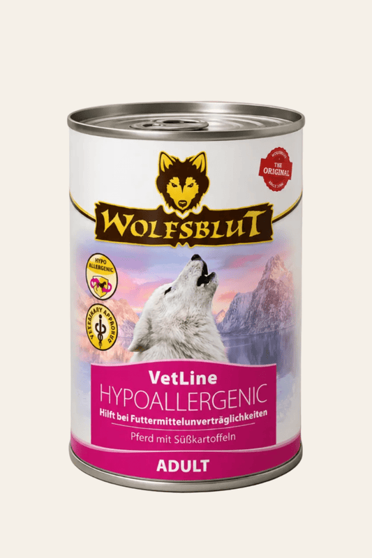 Wolfsblut vetline hypoallergeen adult paard met zoete aardappel 6x395g