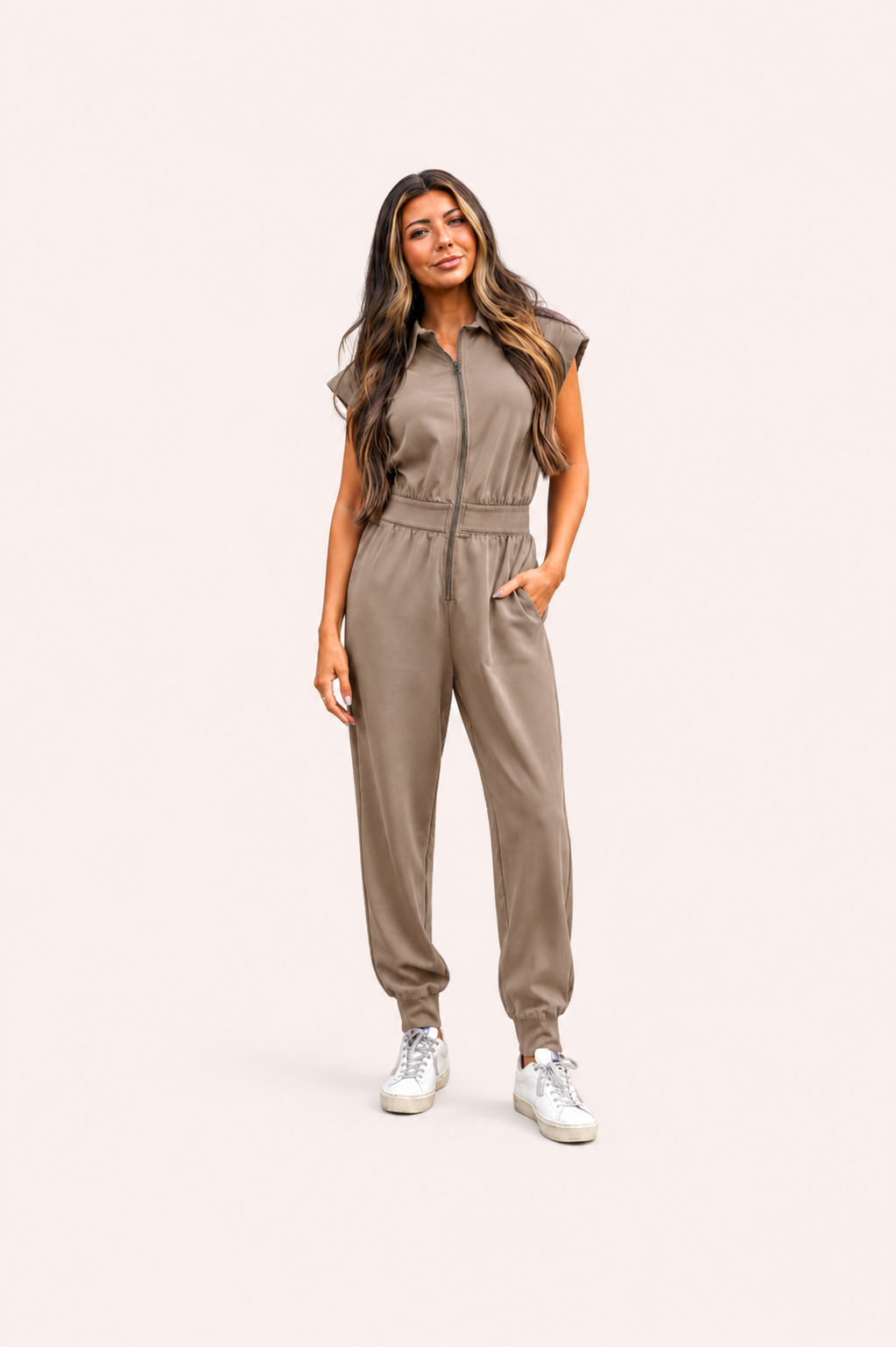 Donkergroene jumpsuit met ritssluiting