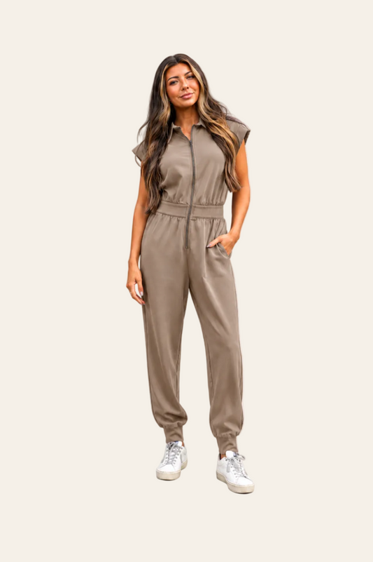 Donkergroene jumpsuit met ritssluiting