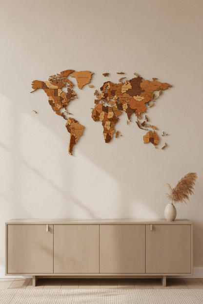 Houten wandpuzzel wereldkaart