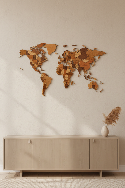 Houten wandpuzzel wereldkaart