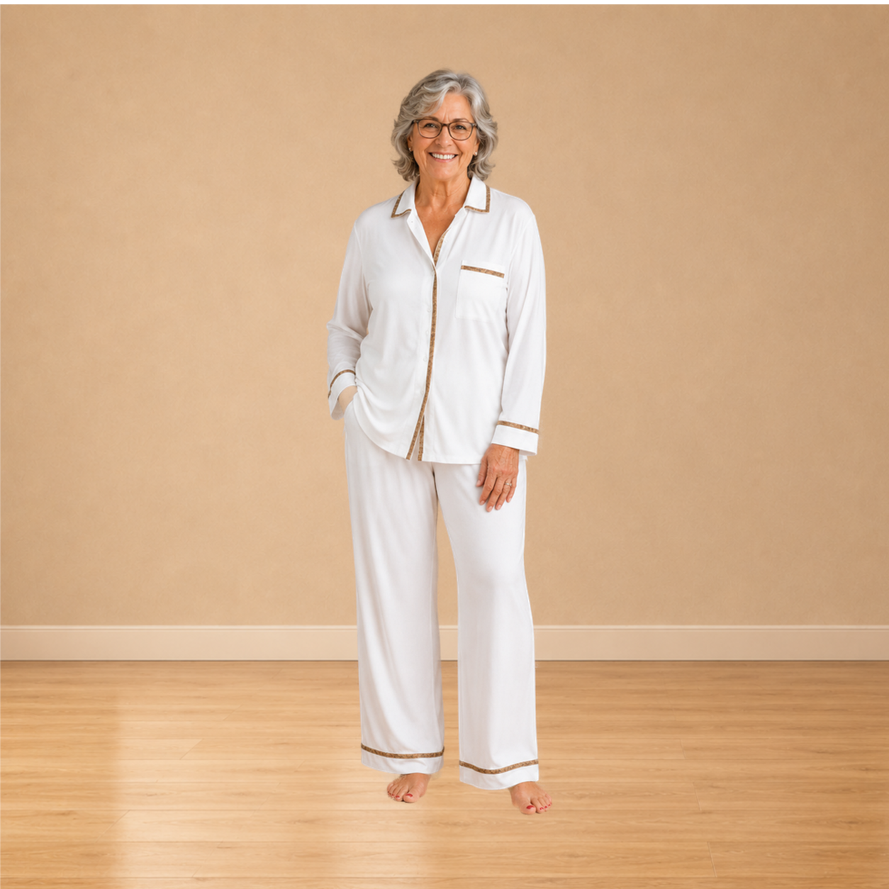 Tencel pyjamaset dames gebroken wit
