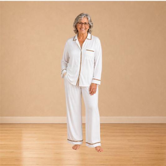 Tencel pyjamaset dames gebroken wit