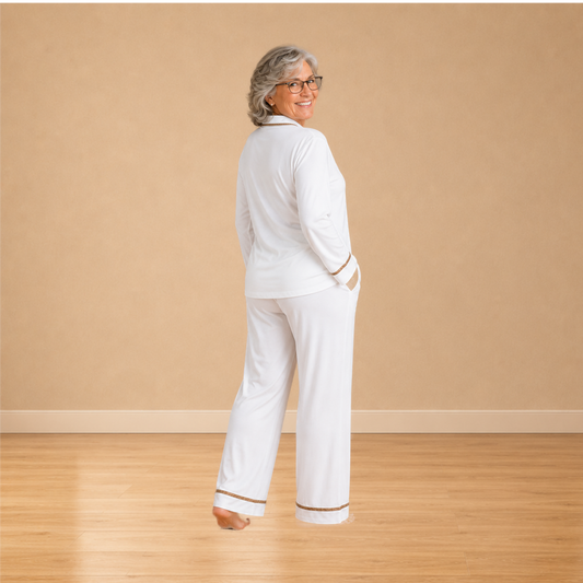 Tencel pyjamaset dames gebroken wit