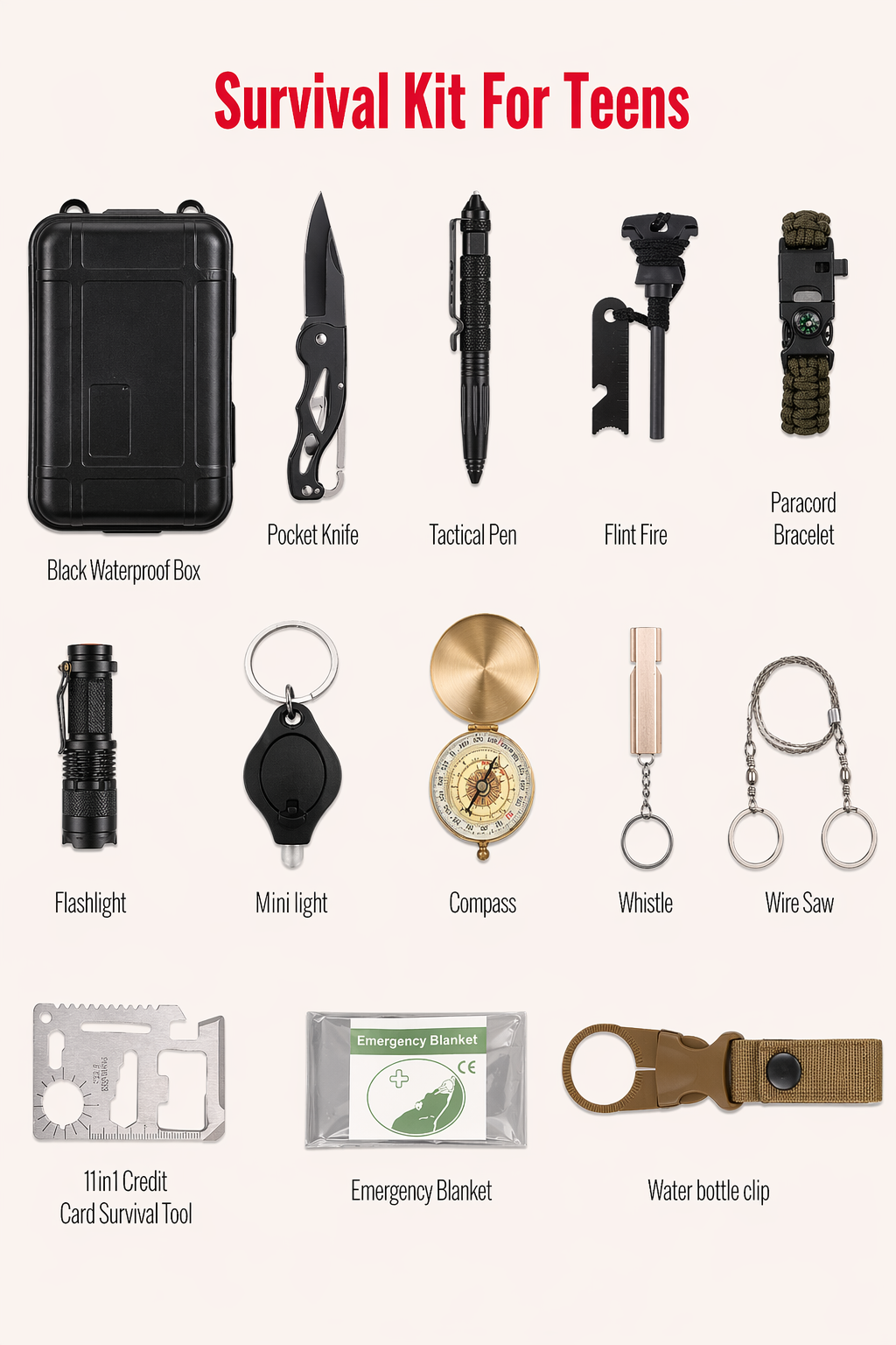 14 in 1 Outdoor Emergency Survival Gear Kit Camping Tactical Tools