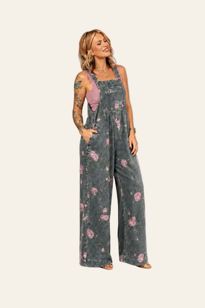 Denim jumpsuit met bloemenprint