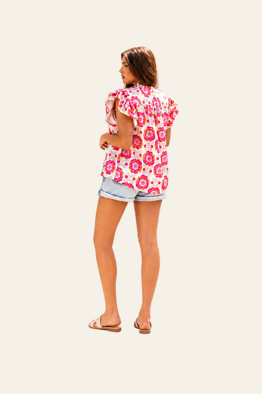 Roze blouse met bloemenprint