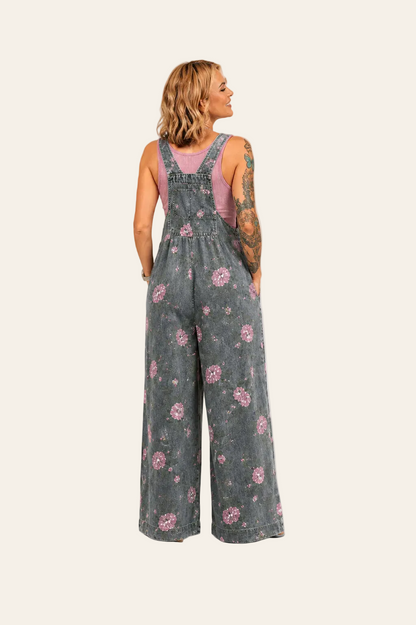 Denim jumpsuit met bloemenprint