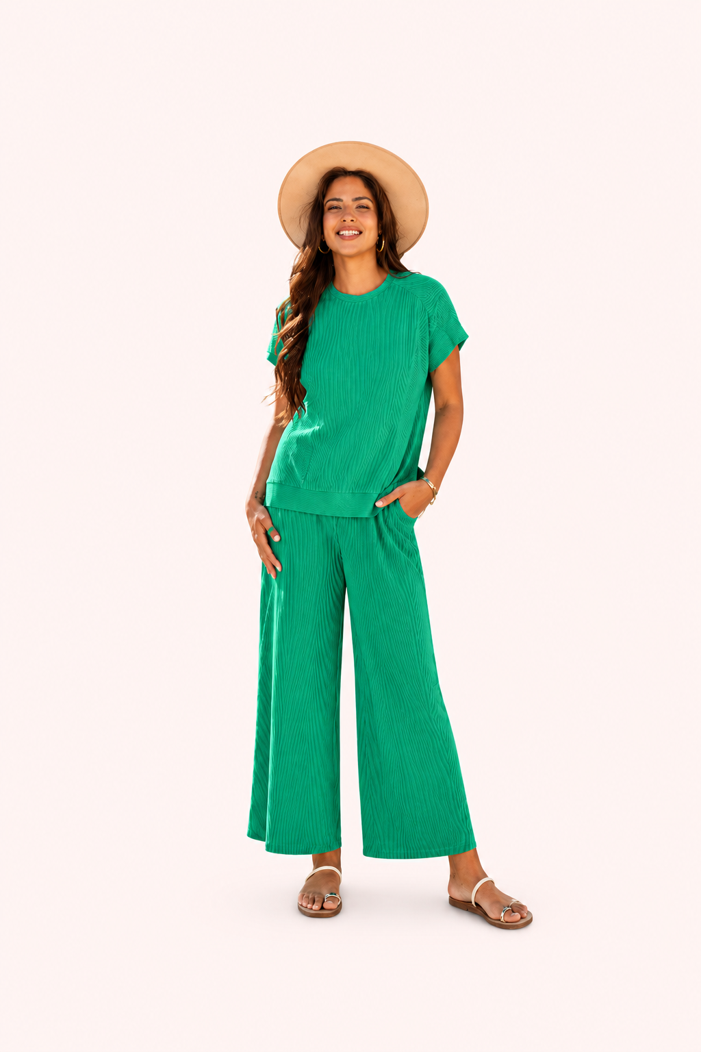 Tweedelige set met ribgebreide top en broek