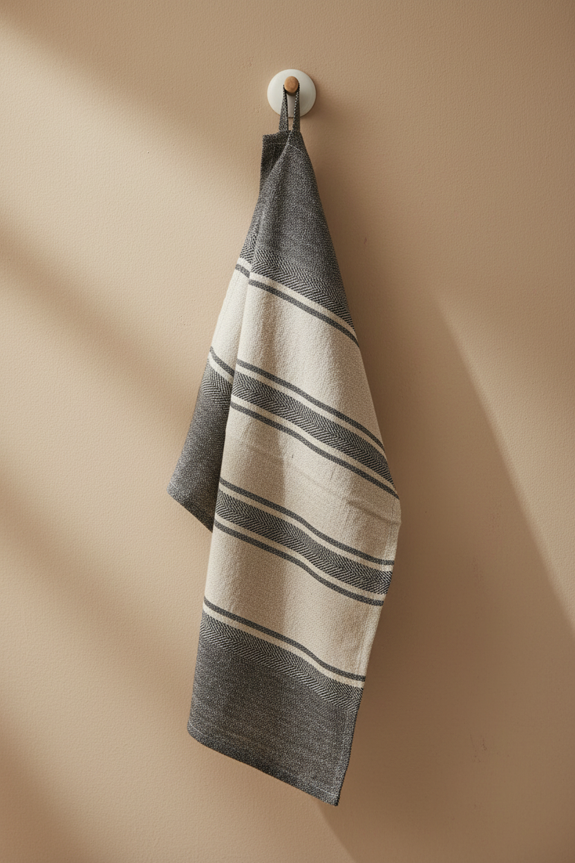 Linnen keukenhanddoek naturel zwart