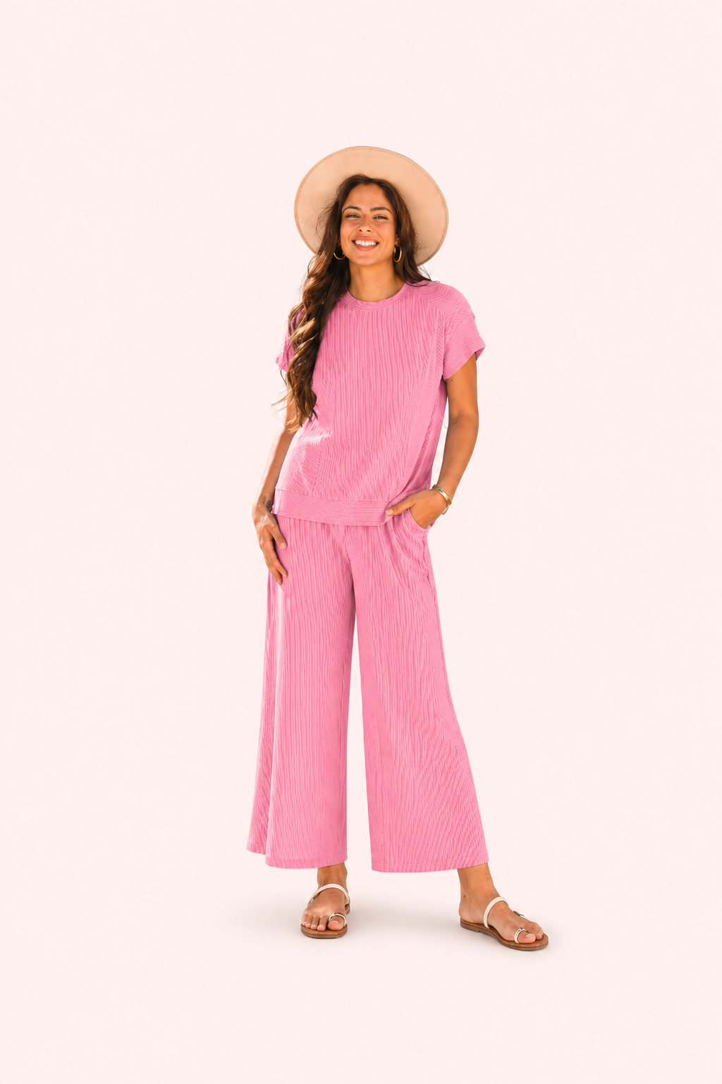 Tweedelige set met ribgebreide top en broek