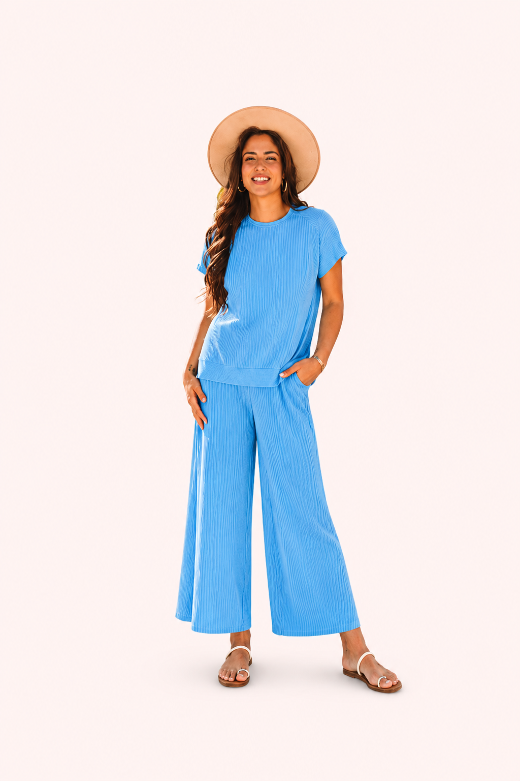 Tweedelige set met ribgebreide top en broek