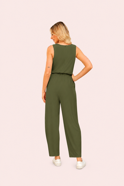 Mouwloze jumpsuit met geplooide details