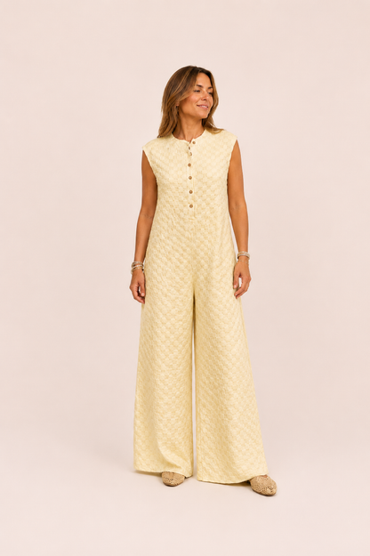 Mouwloze jumpsuit met brede pijpen