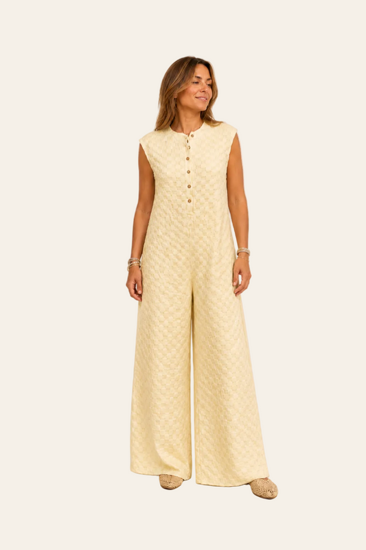 Mouwloze jumpsuit met brede pijpen