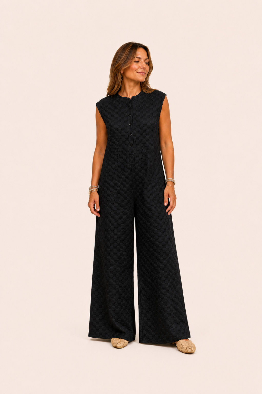 Mouwloze jumpsuit met brede pijpen