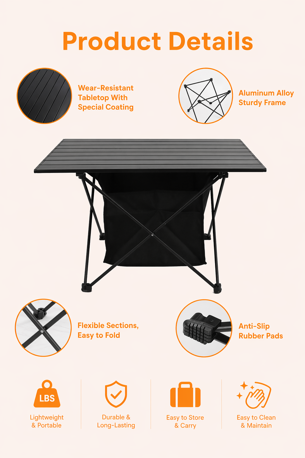 Opvouwbare Campingtafel met Opbergmand | Aluminium | M & L