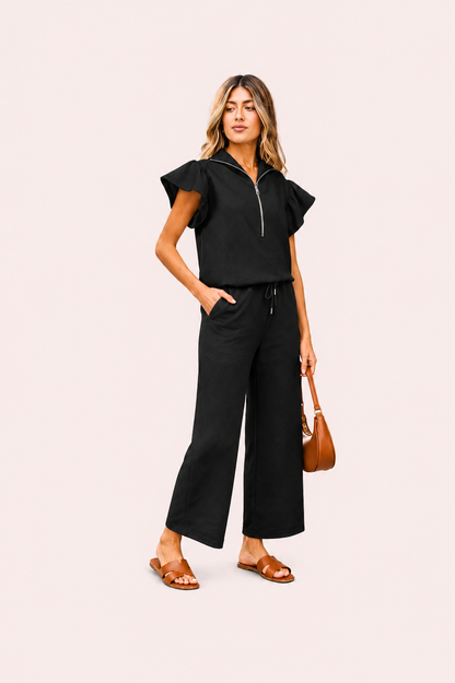 Tweedelige set top met ruches en wijde broek